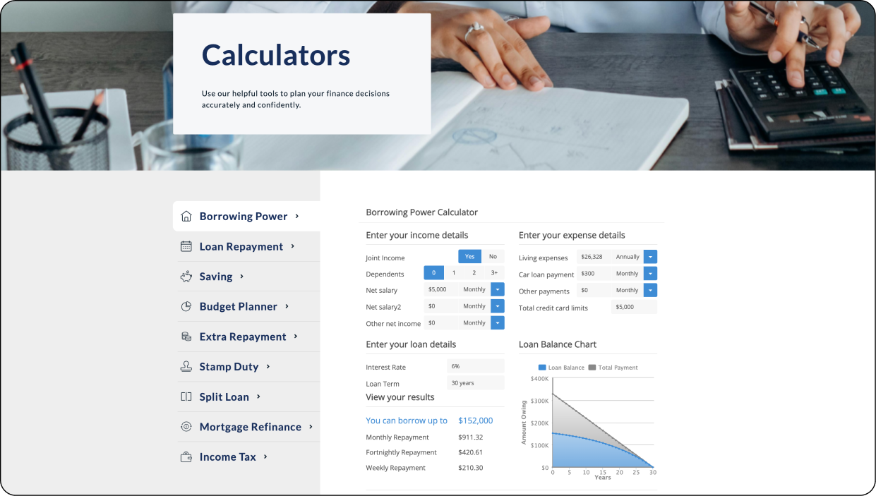 Basic Mortgage Broker Website Template - Calculator Integration with FBAA/MFAA included in each template design