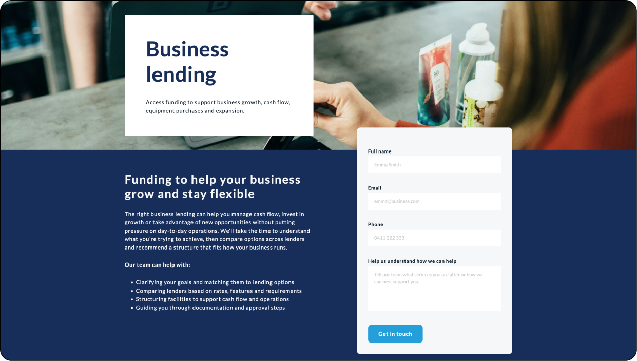 Basic Mortgage Broker Website Template design - Content pages that cover a range of mortgage broker services
