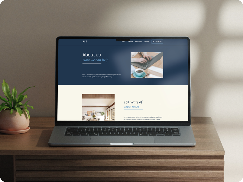 Classic Mortgage Broker Website Template - Look and feel on laptop device