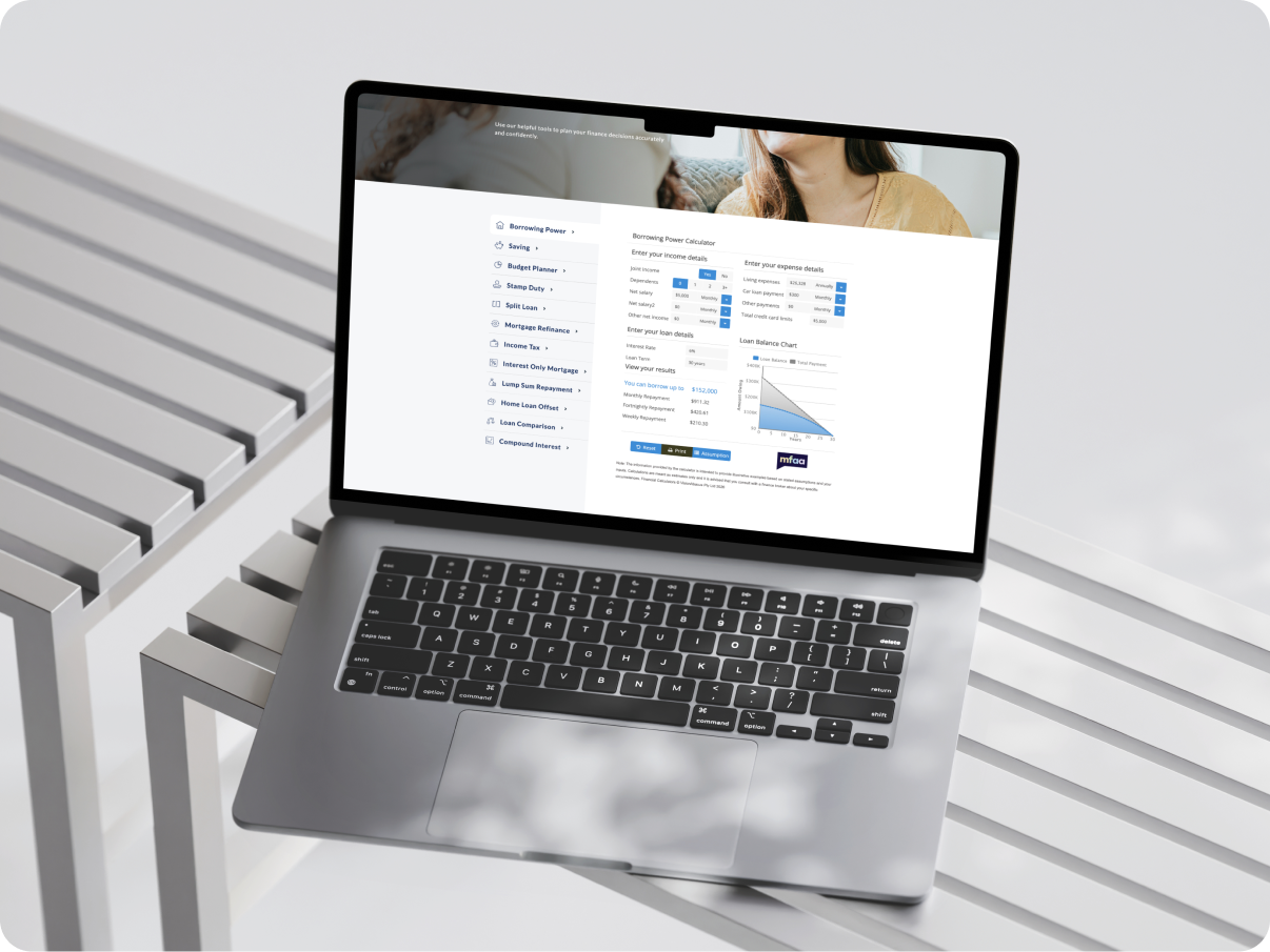 Corporate Edge Mortgage Broker Website Template - Look and feel of calculators on laptop