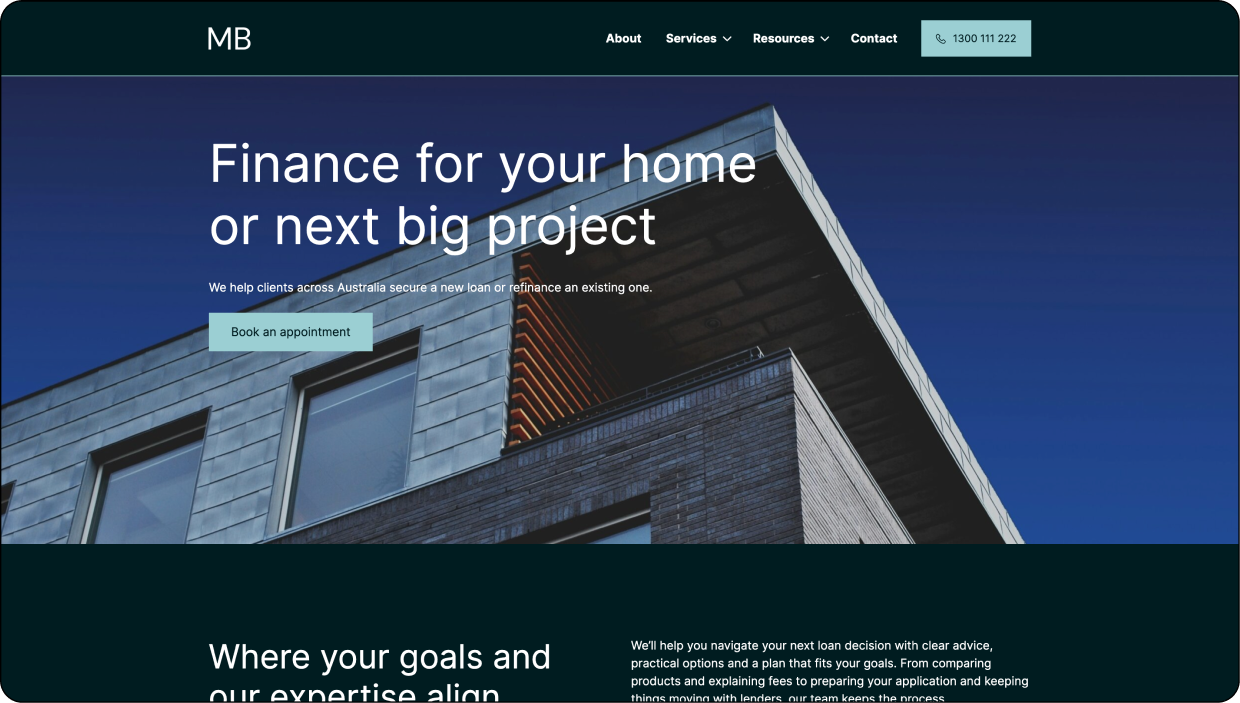 Premium Mortgage Broker Website Template - Homepage website design