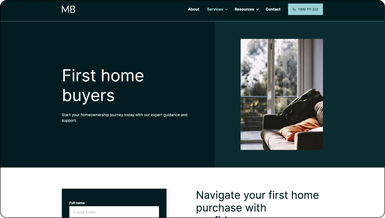 Metro Broker Website Template - Select from a range of mortgage broker services