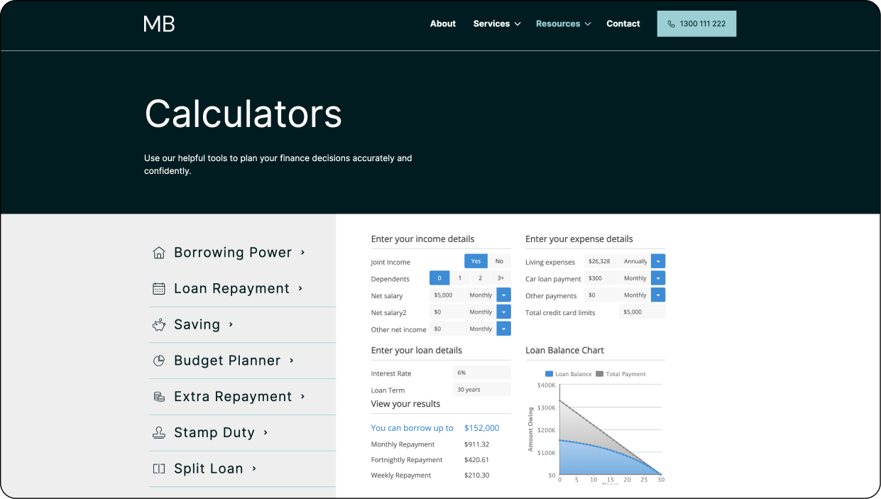 Metro Broker Website Template - Calculator Integration with FBAA/MFAA