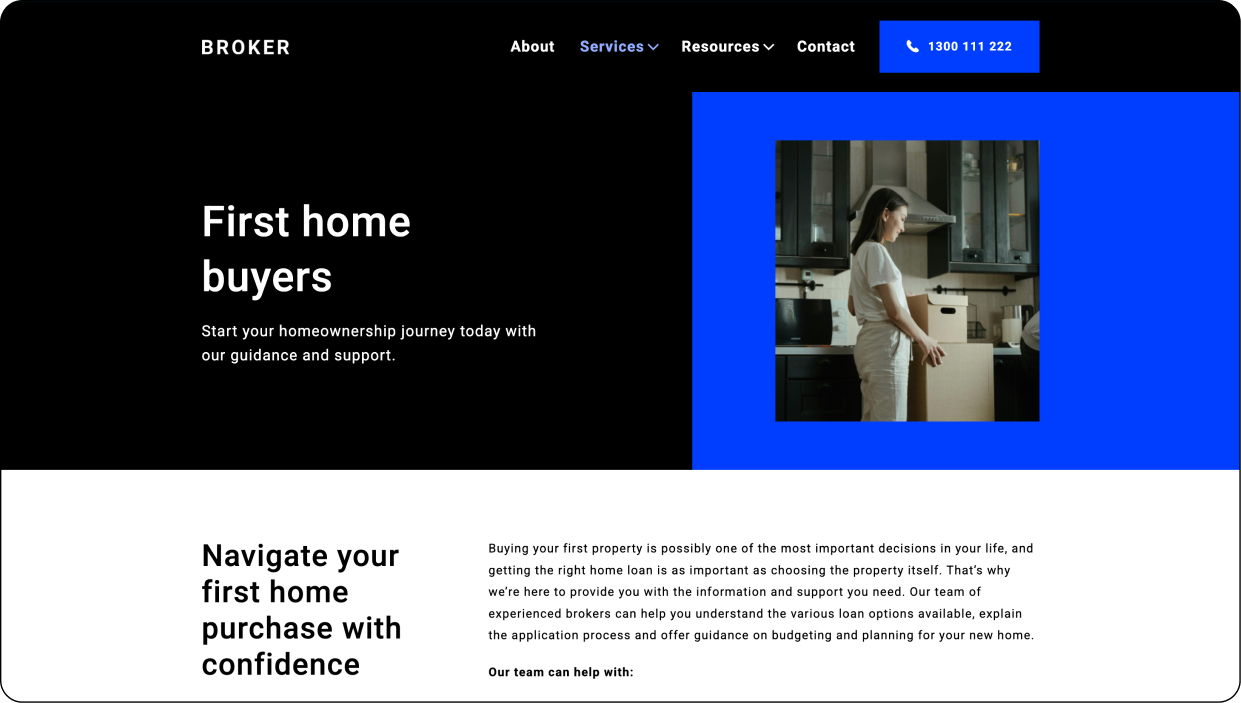 Modern Mortgage Broker Website Template - Select from a range of mortgage broker services