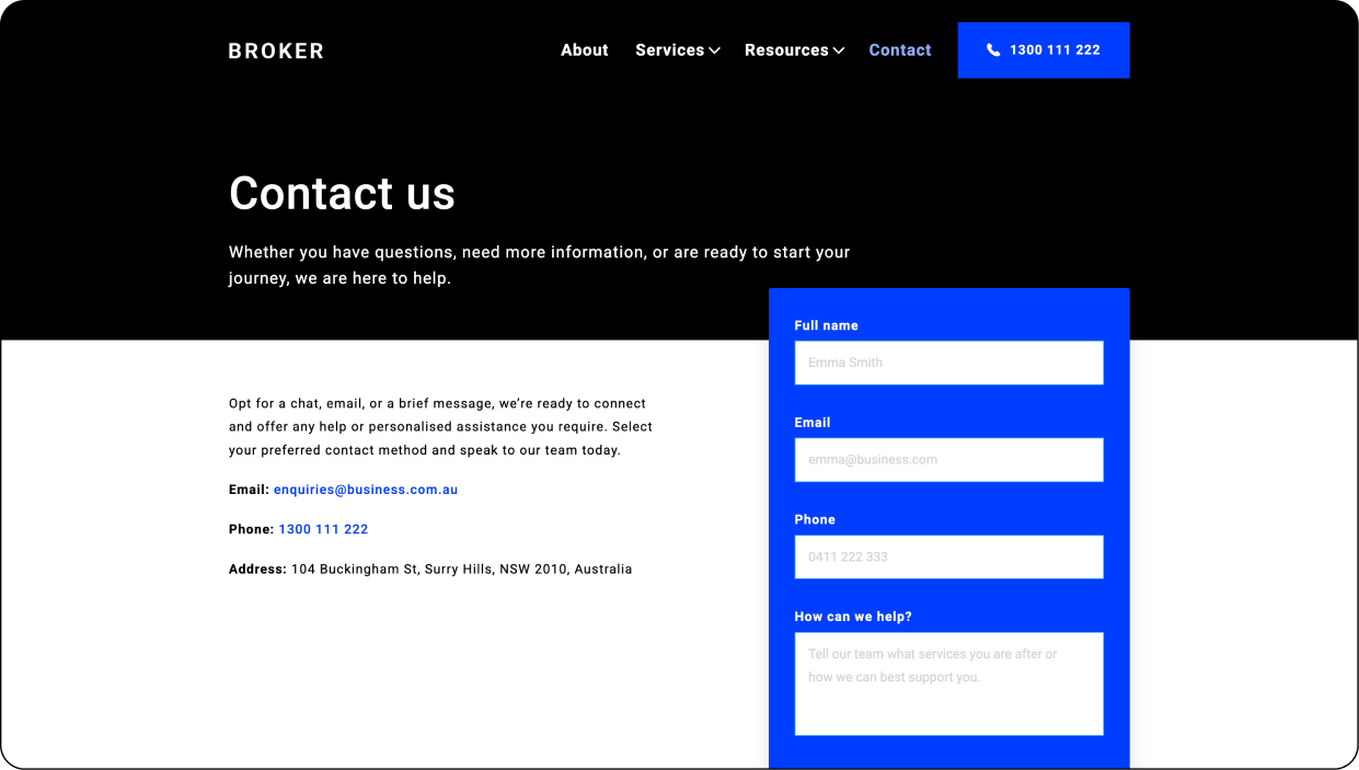The Modern website template has dynamic forms for brokers go generate qualified leads from their marketing